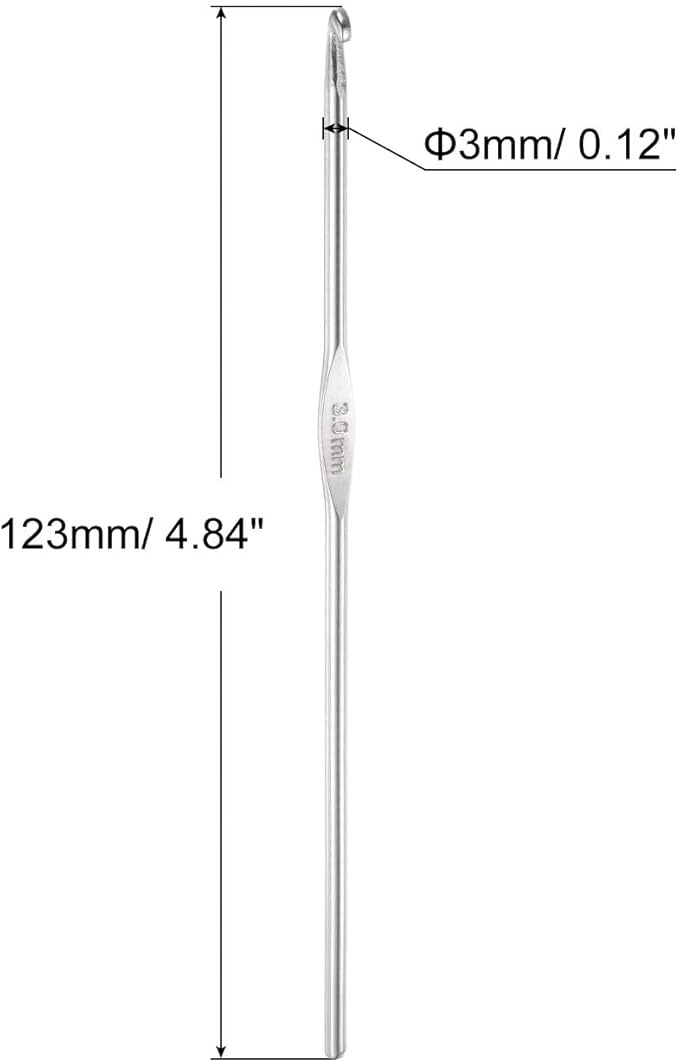 uxcell 20Pcs Crochet Hook Stainless Steel 3.0mm Metal Knitting Needles for DIY Craft Lace Yarn