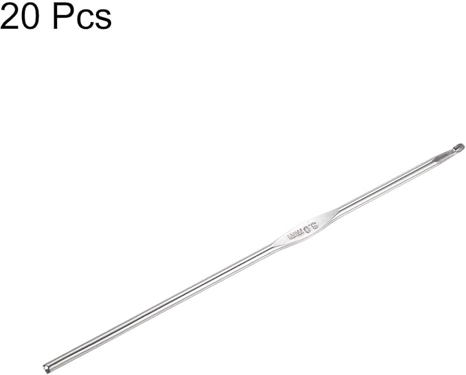 uxcell 20Pcs Crochet Hook Stainless Steel 3.0mm Metal Knitting Needles for DIY Craft Lace Yarn