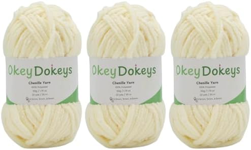Size 6 Chenille Yarn 150g/96yds, 100% Polyester, Never Compressed to Keep Yarn Fluffy, 3 Packs, Each Skein - 1.76oz/50g, 32yds/35m, for Crocheting and Amigurumi, Cream White, Color 19
