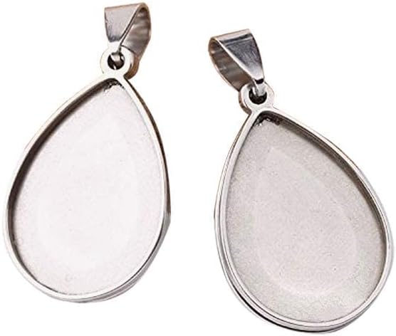 SHUNAE 10pcs Stainless Steel 18x25mm Teardrop Bezel Pendant Trays DIY Cameo Base Blanks for Necklace Making
