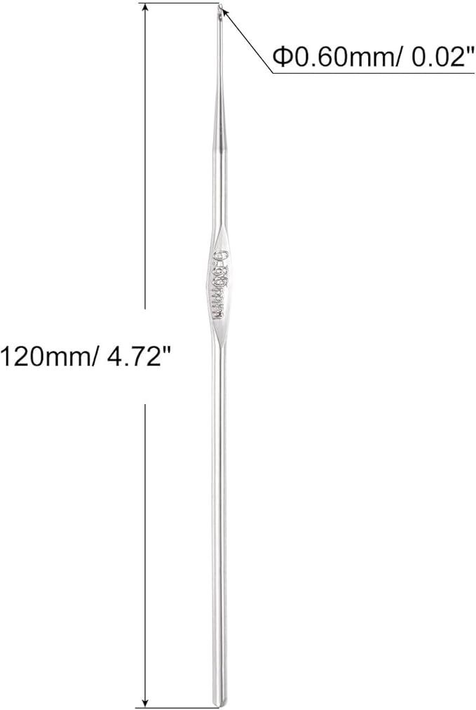 uxcell 20Pcs Crochet Hook Stainless Steel 0.6mm Metal Knitting Needles for DIY Craft Lace Yarn