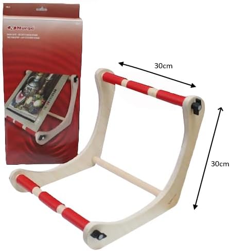 nurge adjustable embroidery table stand, cross stitch hoop stand for lap or table top cross stitch or tapestry , embroidery hoop holder. hand polished natural wood 190-3 ( 30cm )