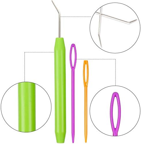 WILLBOND Knitting Loom Hooks, Crochet Hook Set, 6 Pcs Green Knit Loom Hooks with 12 Pcs Colorful Plastic Sewing Needles for Knifty Knitting Knitter Crafts