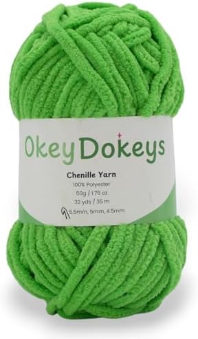 Mix and Match Colors, Automatic Discount at Checkout – Size 6 Yarn (50g 38yds) – Chenille for Crocheting and Knitting, Blankets, Plushies, Amigurumi, and Home Decor – Minty Green, Color 5
