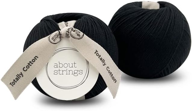 About Strings Totally Cotton Yarn - GOTS Certified Organic DK Weight - Luxuriously Soft, No Splitting - Perfect for Baby, Amigurumi, Knitting & Crochet - (200g/468 Yards) 100g/Ball (Black)