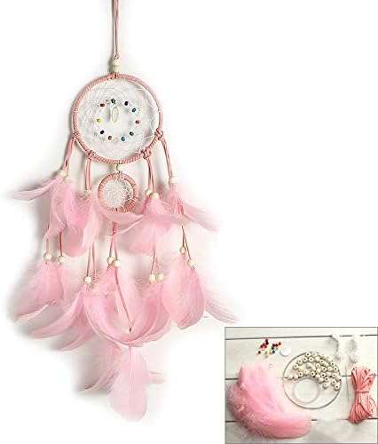 FANDOL DIY Dream Catcher Making Kit, Macrame Dream Catcher Craft Supplies for Kids Bedroom Wall Decor Nursery Baby Room Hanging Wedding Ornaments Party Handmade Gift (Pink)
