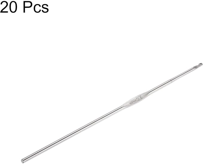 uxcell 20Pcs Crochet Hook Stainless Steel 2.0mm US Size 4 Metal Knitting Needles for DIY Craft Lace Yarn
