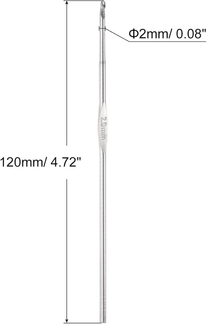 uxcell 20Pcs Crochet Hook Stainless Steel 2.0mm US Size 4 Metal Knitting Needles for DIY Craft Lace Yarn