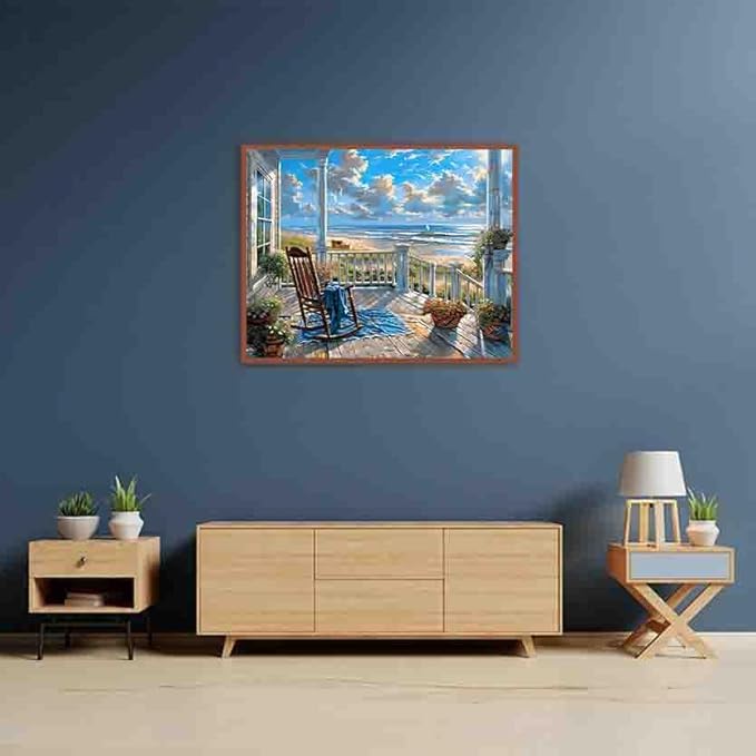 Landscape Cross Stitch Kits for Adults Beginner,Beach Counted Cross Stitch Kits Printed Stitching Cute Patterns Dimensions Needlepoint Art Crafts Embroidery Kits for Adults Beginners (15.7x11.8 inch)