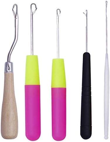 LASSUM 5 Pieces Different Size Latch Hook Crochet Needle Hook Tool Set for Braid Hair,Carpet Making and Other Crafts