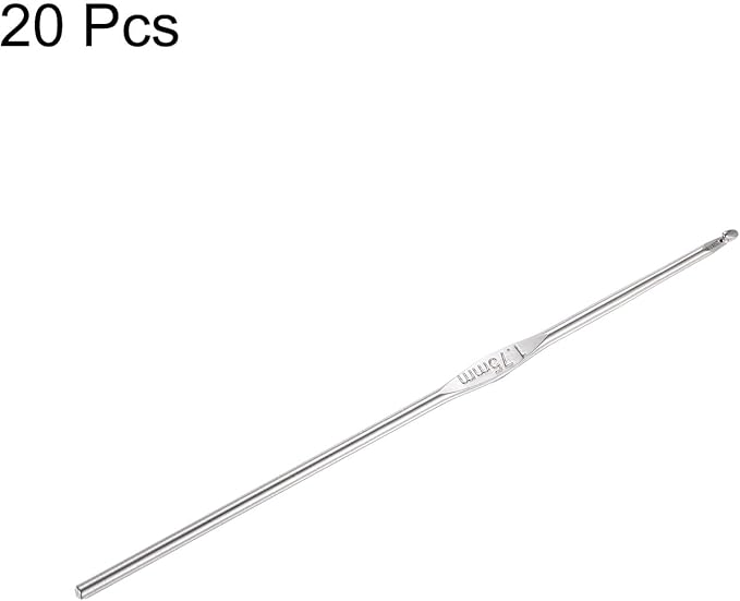 uxcell 20Pcs Crochet Hook Stainless Steel 1.75mm Metal Knitting Needles for DIY Craft Lace Yarn