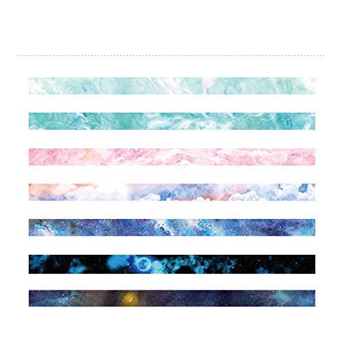 YUBBAEX Galaxy Washi Tape Set Starry Printed Extra Long Decorative Tapes for Arts, DIY Crafts, Journals, Planners, Scrapbook, Wrapping (Galaxy 7 Rolls)