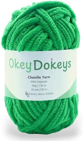 Size 6 Chenille Yarn 50g/32yds, 100% Polyester, Never Compressed to Keep Yarn Fluffy, 1 Pack, Each Skein - 1.76oz/50g, 32yds/35m, for Crocheting and Amigurumi, Vivid Green, Color 22