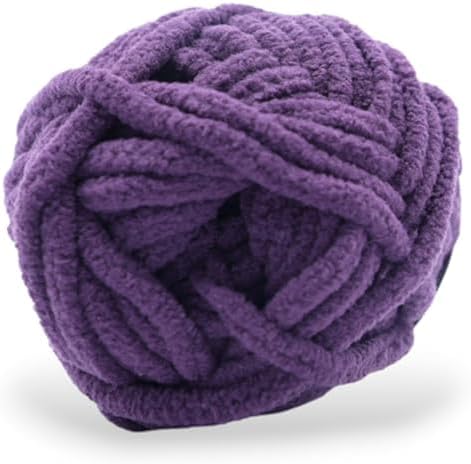 Size 6 Chenille Yarn 50g/32yds, 100% Polyester, Never Compressed to Keep Yarn Fluffy, 1 Pack, Each Skein - 1.76oz/50g, 32yds/35m, for Crocheting and Amigurumi, Grape Purple, Color 26
