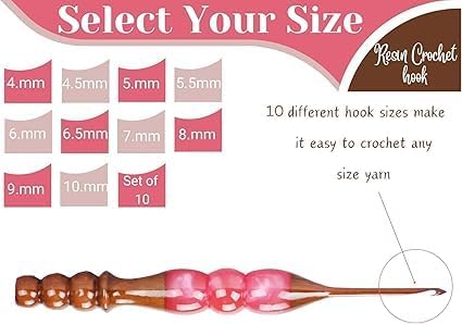 Wooden Crochet Hooks Set for Arthritic Hands | Ergonomic Soft Grip - Resin Mix Indian Rosewood Crochet Hook Set for Crocheting & Knitting (Pink, Set of 13)