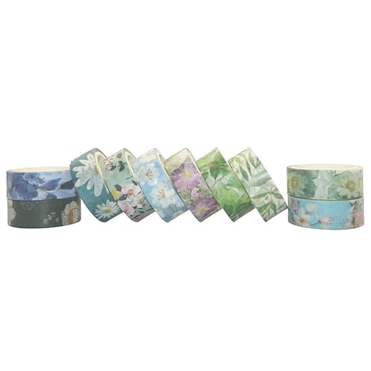 YUBBAEX 10 Rolls Spring Flowers Washi Tape Set Masking Decorative Tapes (Cold Tone)