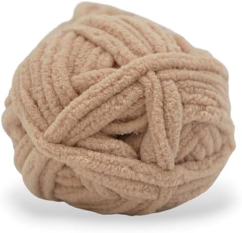 Size 6 Chenille Yarn 150g/96yds, 100% Polyester, Never Compressed to Keep Yarn Fluffy, 3 Packs, Each Skein - 1.76oz/50g, 32yds/35m, for Crocheting and Amigurumi, Almond Beige, Color 20