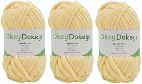 Size 6 Chenille Yarn 150g/96yds, 100% Polyester, Never Compressed to Keep Yarn Fluffy, 3 Packs, Each Skein - 1.76oz/50g, 32yds/35m, for Crocheting and Amigurumi, Lite Yellow, Color 8