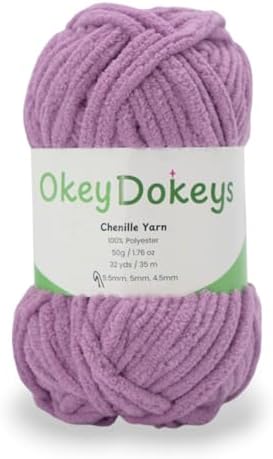 Size 6 Chenille Yarn 50g/32yds, 100% Polyester, Never Compressed to Keep Yarn Fluffy, 1 Pack, Each Skein - 1.76oz/50g, 32yds/35m, for Crocheting and Amigurumi, Lavender Purple, Color 3
