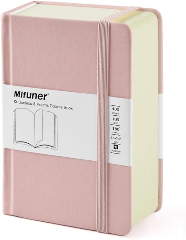 Mifuner Small Rectangle 3.5x5.5 200 Sheets 105gsm Mini Notebooks Blank Pages Sketchbooks Pocket Paint Writing Diary Memo PU Leather Cover Pink