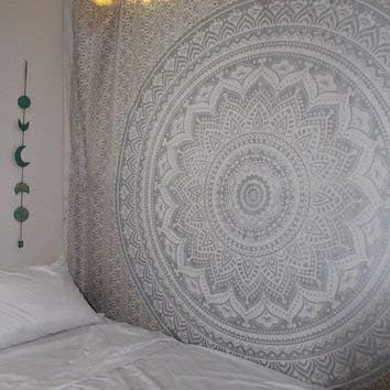 popular handicrafts tapestry wall hanging hippie ombre metallic mandala bohemian hippy intricate indian tapestries bedspread 84 x 90 inches (215cm x 230cm) silver