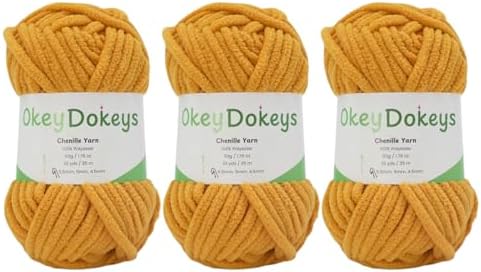 Size 6 Chenille Yarn 150g/96yds, 100% Polyester, Never Compressed to Keep Yarn Fluffy, 3 Packs, Each Skein - 1.76oz/50g, 32yds/35m, for Crocheting and Amigurumi, Yellow Orange, Color 10