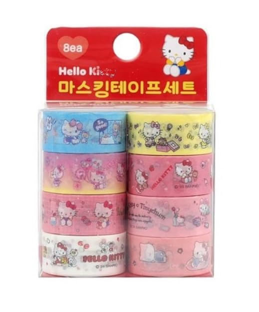 Cute Masking Tape, Washi Tape Set, 8 Pack, 0.6 Inch Wide (Pink)