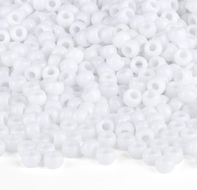 White Pony Beads 1000Pcs 9mm Pony Beads Bulk White Perler Beads for Friendship Bracelets Kandi Beads Hair Beads for Braids Beads for Crafts
