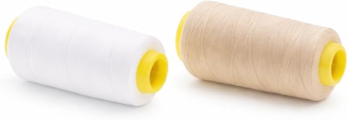 Mandala Crafts White and Cream Thread Cones for Machine and Hand Quilting - 4800 Yds 50 WT Multiple Purpose Mercerized 100% Cotton Threads for Sewing Machine Serger Embroidery