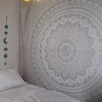 popular handicrafts hippie mandala ombre tapestry wall hanging - maditation silver gypsy bohemian hippy psychedelic dorm room decor poster 30 x 40 inch