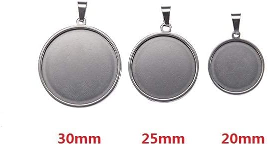 10pcs stainess steel cabochon base setting 20mm 25mm 30mm round cameo pendant trays diy jewelry blank bezel for necklace making (20mm)