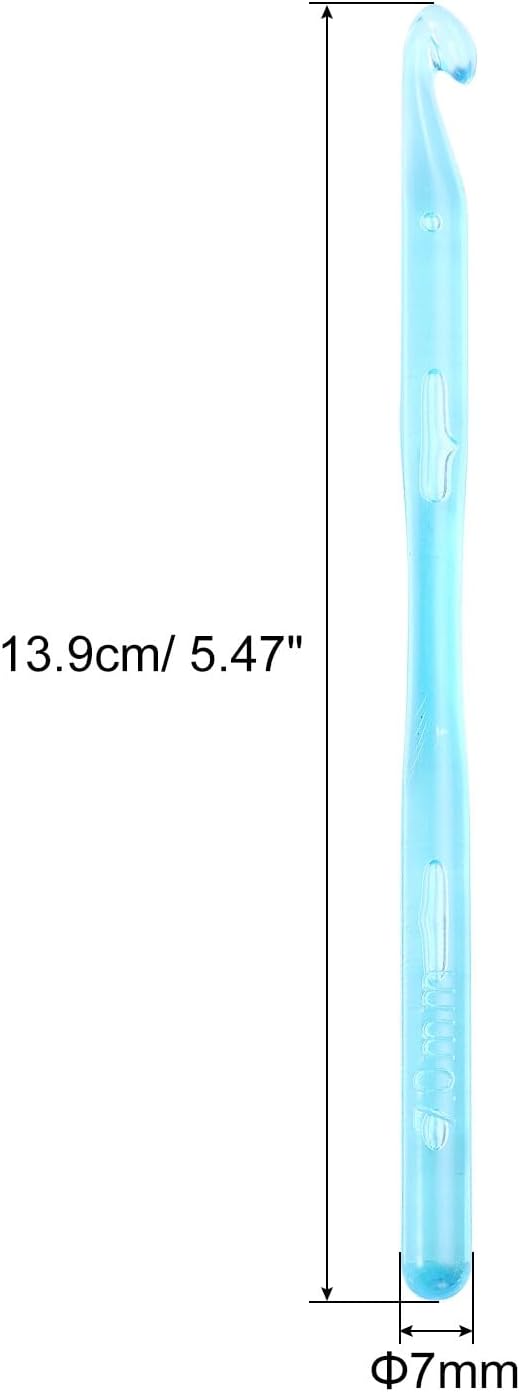 uxcell Crochet Hooks 7mm Ergonomic Knitting Needle Plastic Colorful Transparent Crochet Hooks for DIY Crocheting Yarn Blanket Carpet Weaving, Light Blue