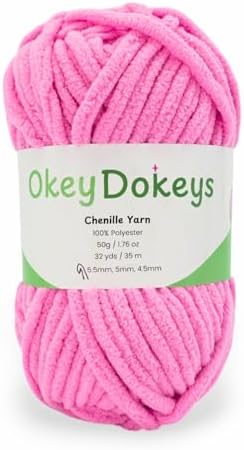 Size 6 Chenille Yarn 50g/32yds, 100% Polyester, Never Compressed to Keep Yarn Fluffy, 1 Pack, Each Skein - 1.76oz/50g, 32yds/35m, for Crocheting and Amigurumi, Ice Cream Pink, Color 2