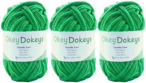 Size 6 Chenille Yarn 150g/96yds, 100% Polyester, Never Compressed to Keep Yarn Fluffy, 3 Packs, Each Skein - 1.76oz/50g, 32yds/35m, for Crocheting and Amigurumi, Vivid Green, Color 22
