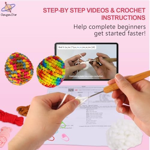 GougouStar Crochet Kit for Beginners, Animal Crochet Kits, Knitting Kit with Step-by-Step Video Tutorials and Crochet Accessories - Amigurumi Beginner Crochet Kit (Two Eggs)