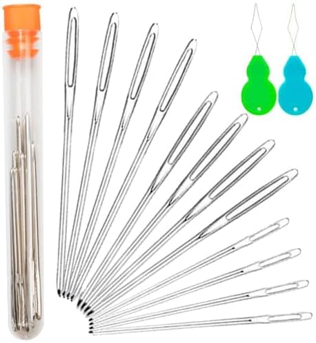 Hekisn Large-Eye Blunt Needles, 12 Pieces Pro Quality Stainless Steel Yarn Knitting Needles, Sewing Needles, Crafting Knitting Weaving Stringing Needles (12 Pieces)