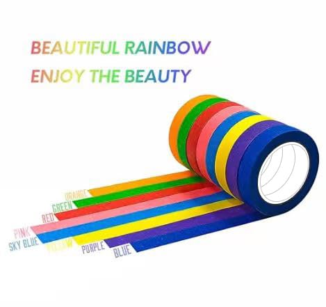 8PCS Colored Masking Tape - Painters Tape, Rainbow Colors Rolls, Kids Art Supplies, Great for Crafts, Labeling, DIY Decorative, 1/2 Inch Masking Tape- Tiny Size