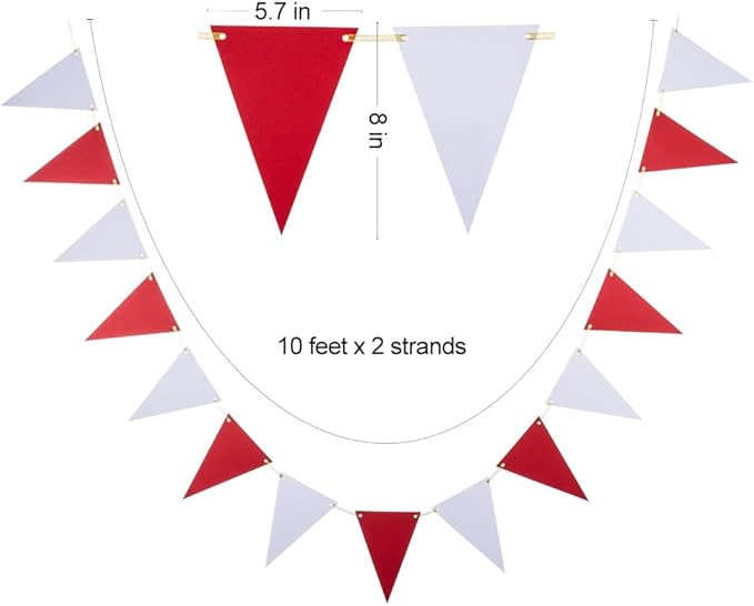 Red White Pennant Banner Paper Bunting Hanging Decoration for Birthday Graduation St.George's Day England Party, Pack of 30 Counts Pennant, 20 feet