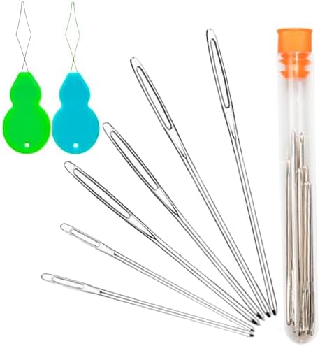 Hekisn Large-Eye Blunt Needles, 6 Piece Pro Quality Stainless Steel Yarn Knitting Needles, Sewing Needles, Crafting Knitting Weaving Stringing Needles (6 Pieces)