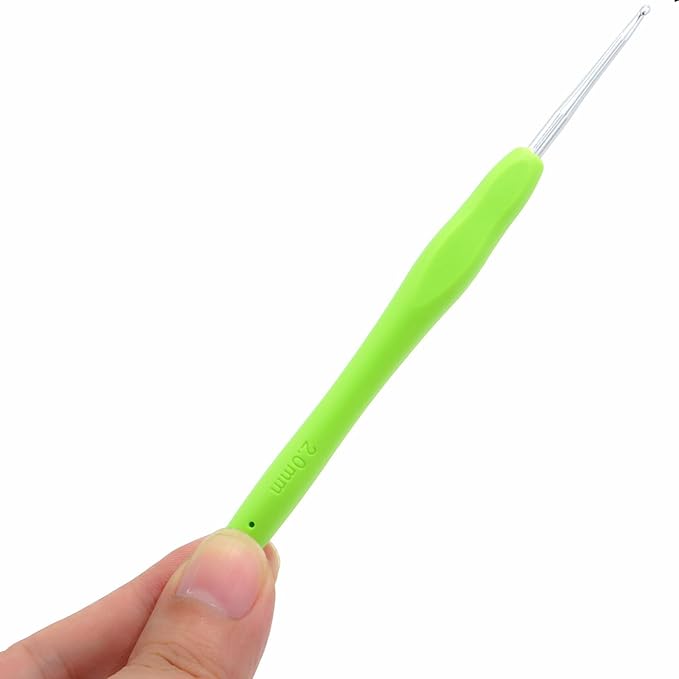 6Pcs 2mm Aluminum Soft Grip Rubber Ergonomic Handle Crochet Hook Knitting Needles US Size B (Size 1) for DIY Yarn Craft,Nice Gift for Women Adults Kids Children Beginners (Green)