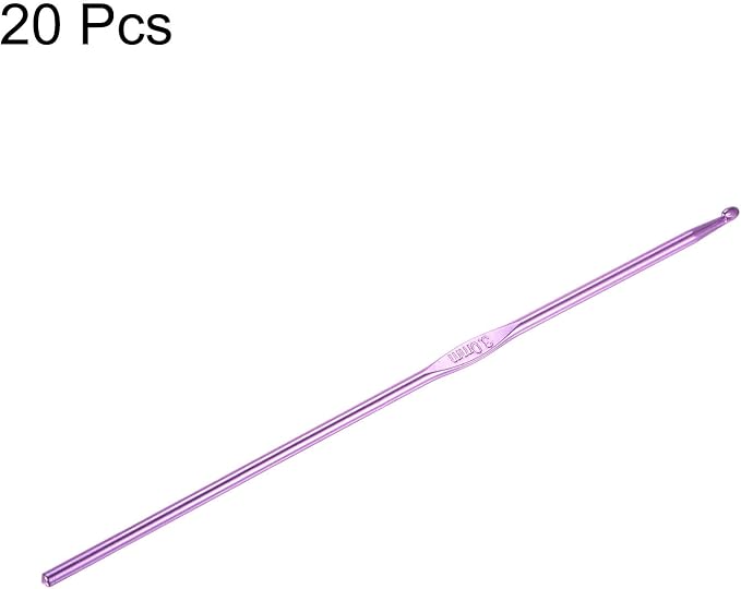 uxcell 20Pcs Aluminum Crochet Hook 3.0mm Knitting Needles for DIY Craft Yarn Purple