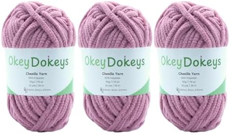 Size 6 Chenille Yarn 150g/96yds, 100% Polyester, Never Compressed to Keep Yarn Fluffy, 3 Packs, Each Skein - 1.76oz/50g, 32yds/35m, for Crocheting and Amigurumi, Old Pink, Color 27
