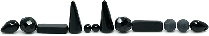 2.1oz (60g) of Glass Bead Mix with Drops, Table-Cut and fire Polish Czech Beads, Glossy & Matte Black