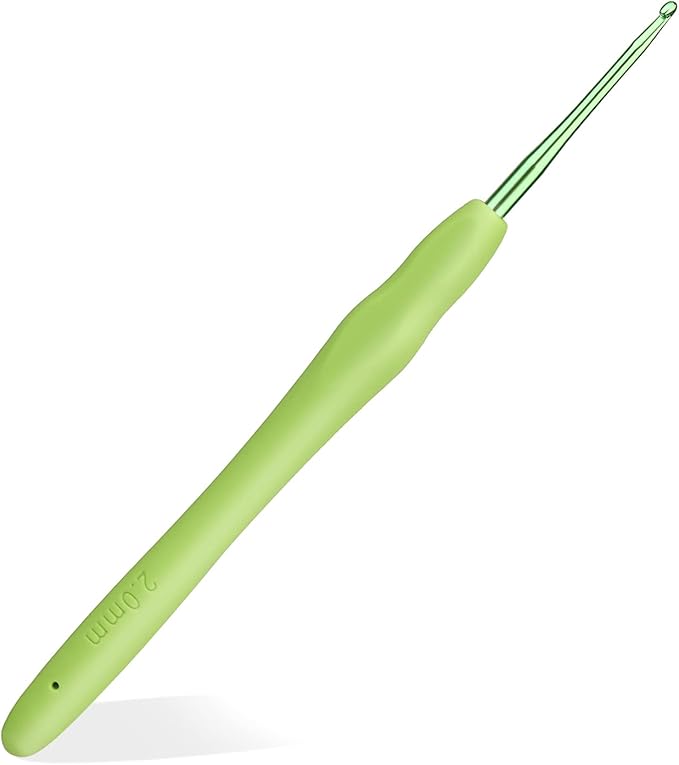 kgxulr 2 mm Crochet Hook, Aluminum Soft Grip Rubber Handle Needles, Ergonomic Knitting Needles for Handmade DIY Knitting Crochet