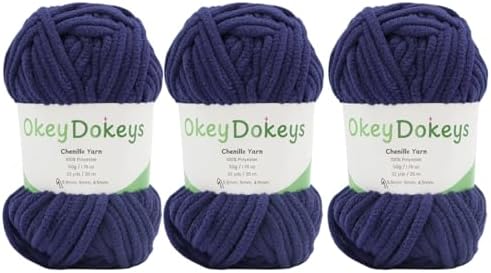 Size 6 Chenille Yarn 150g/96yds, 100% Polyester, Never Compressed to Keep Yarn Fluffy, 3 Packs, Each Skein - 1.76oz/50g, 32yds/35m, for Crocheting and Amigurumi, Bright Navy, Color 11