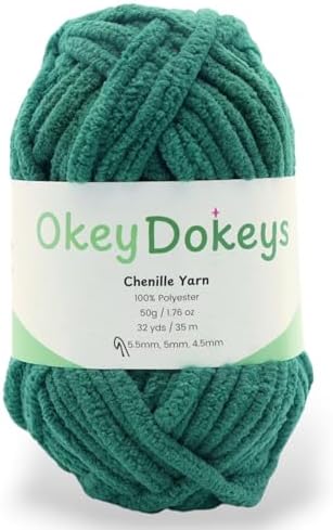 Size 6 Chenille Yarn 50g/32yds, 100% Polyester, Never Compressed to Keep Yarn Fluffy, 1 Pack, Each Skein - 1.76oz/50g, 32yds/35m, for Crocheting and Amigurumi, Deep Forest Green, Color 29