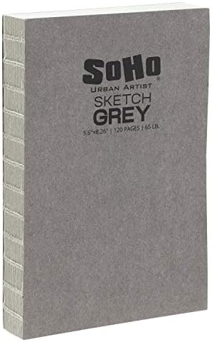 SoHo Urban Artist Open Bound Sketch Pads - Open Coptic Bound Sketch Pads for Drawing, Calligraphy, Any Dry Media, & More! - [Grey - 5.6x8.26 - Single]