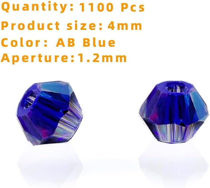 laopottbeads 1100pcs 4mm bicone crystal glass beads for jewelry making, sparkling mini beads for suncatchers, diy bracelets & craft projects (ab blue)