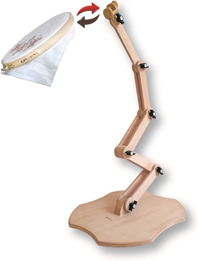 nurge adjustable embroidery floor stand, cross stitch hoop holder, hand polished natural wood (190-5)