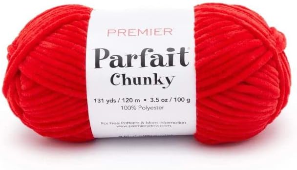 Premier Yarns Parfait Chunky Chenille 3.5 Oz Super Bulky Weight 3 Pack Bundle with Bella's Stitch Place Holders (Poppy)